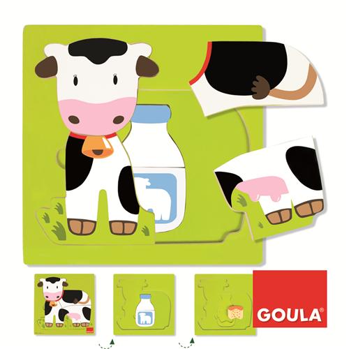 Goula Puzzle en bois 3 niveaux vache